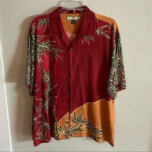 Vintage Tommy Bahama Silk Red and Orange Bamboo Print Shirt- Size Medium